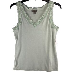 Style & Co. Womens Size X Small Scallop Tank Top Enchant Mint Cotton Lace Trim